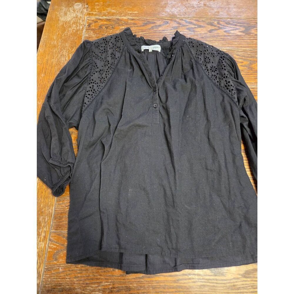 Apiece Apart Vera black Eyelet Ruffle Blouse size 10